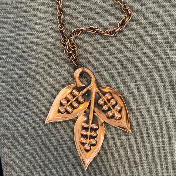 1950s Botanical Copper Necklace – Twisted Rope Chain - Picture 1 of 4